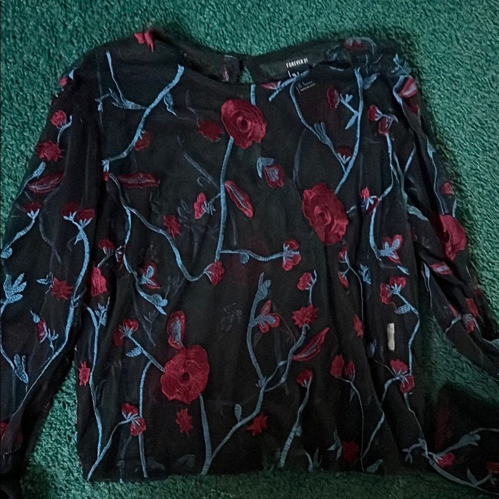 Floral Embroidered Black Top